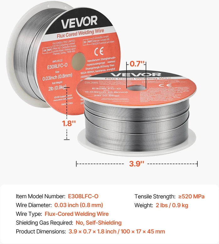 VEVOR Srauto branduolinis MIG suvirinimo viela 0.8mm 0.9kg