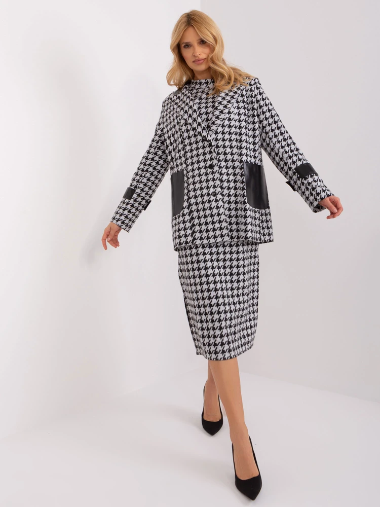 Švarkas moterims -LK-MA-509511.99-balta-juoda