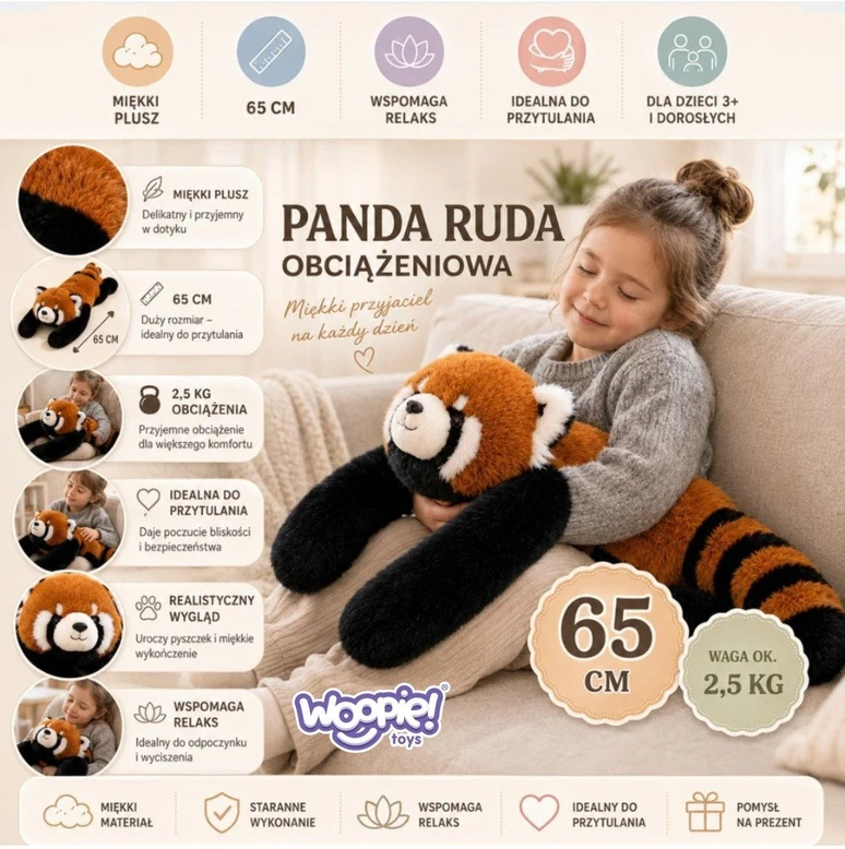 Woopie antistresinis žaislas raudonoji Panda 65 cm pasunkintas