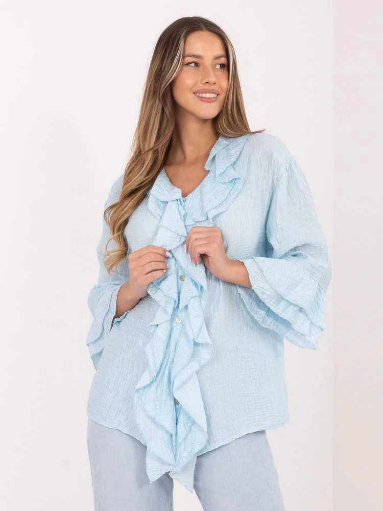Šviesiai mėlyna oversize palaidinė