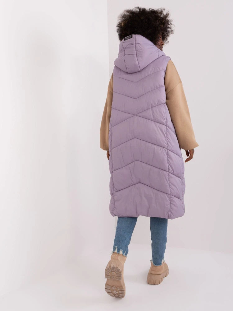 Šviesiai violetinė ilga liemenė su gobtuvu