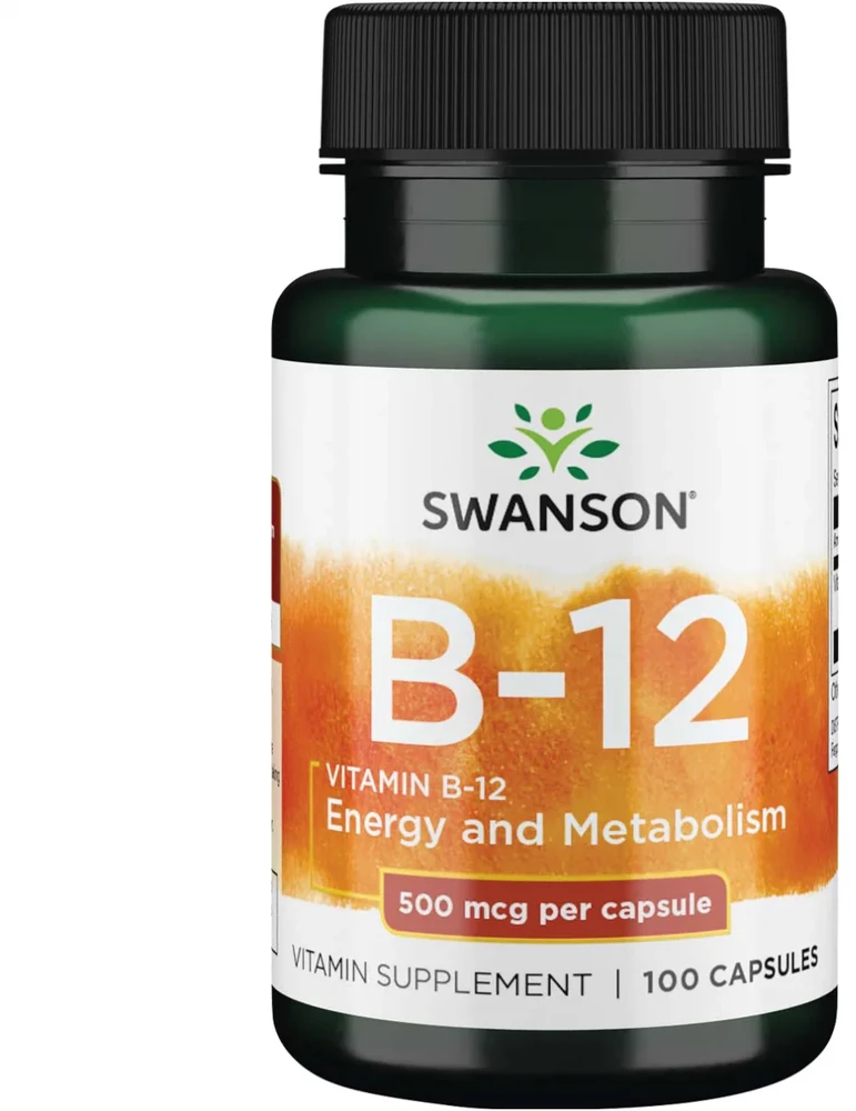 Vitaminas B12 (cianokobalaminas), Swanson, 500mg, 100 kapsulių