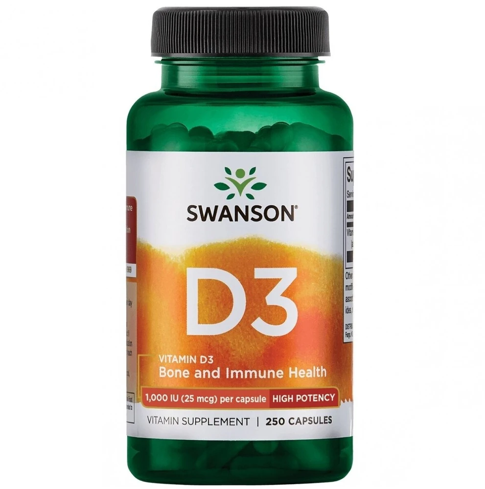 Vitaminas D3 1000TV, 25 mcg, Swanson, 250 kapsulių