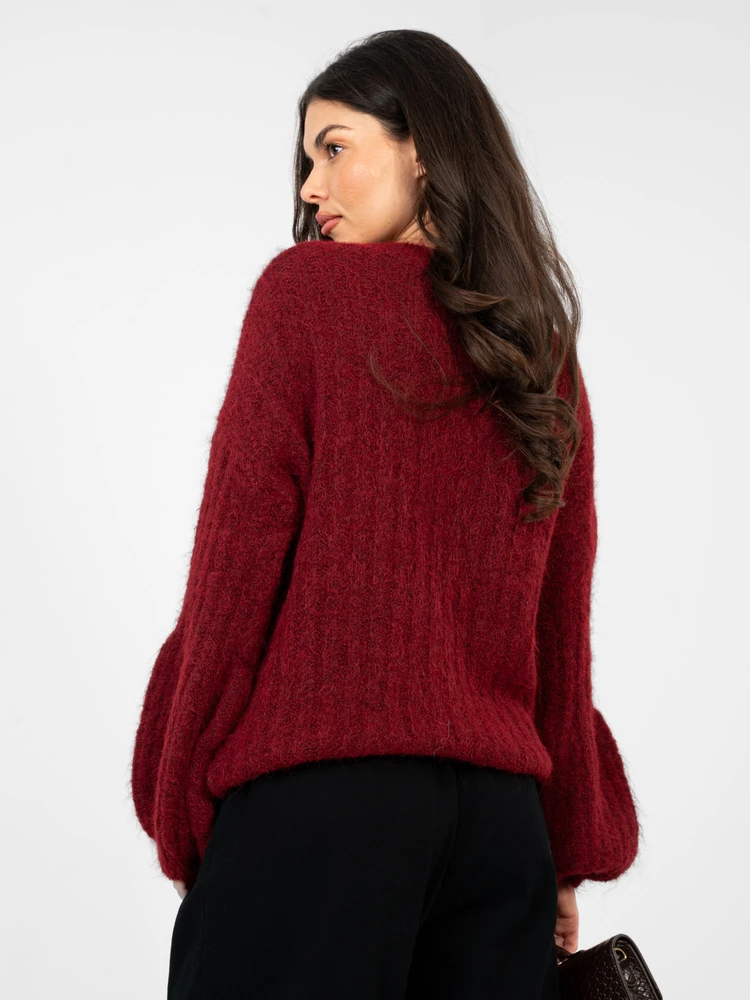 Moteriškas oversize megztinis bordo spalvos