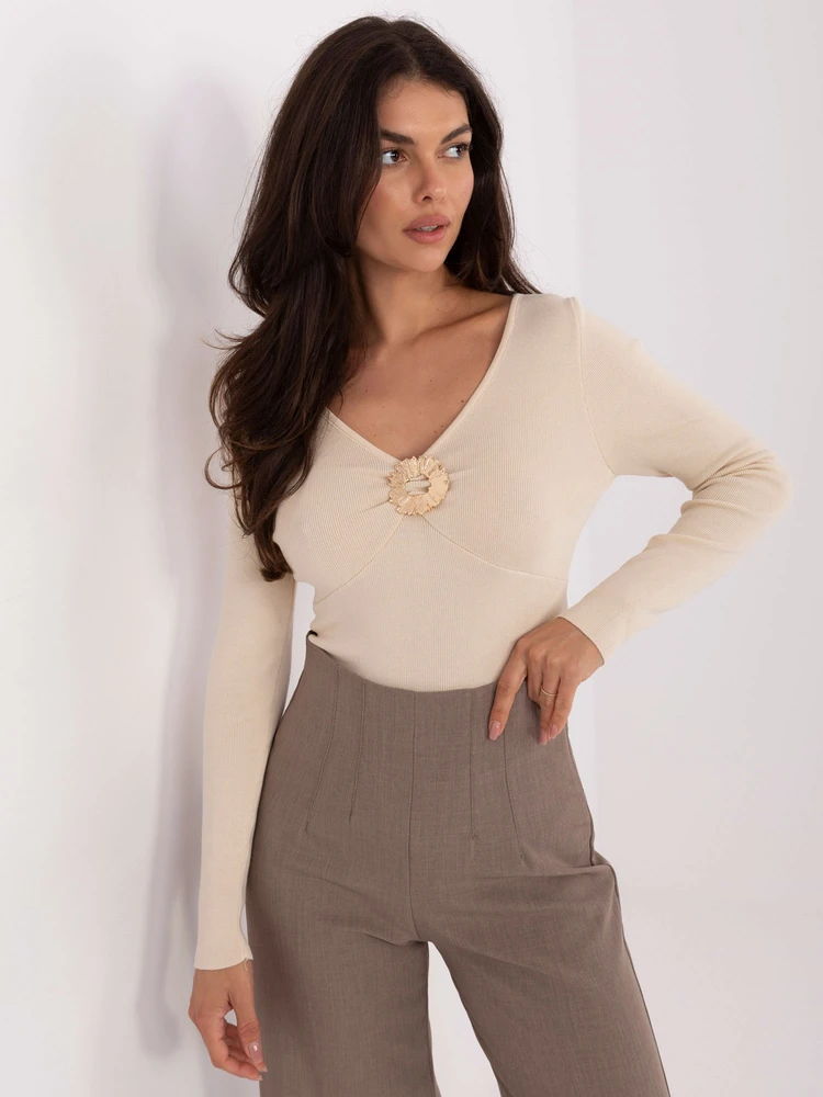Sweter-PM-SW-DF61034.76-jasny smėlio spalva