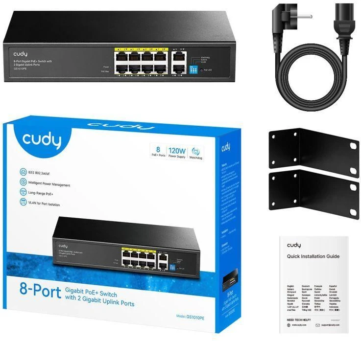 Šakotuvas Cudy GS1010PE 8xGE PoE+ 120W 2xGb Uplink komutatorius