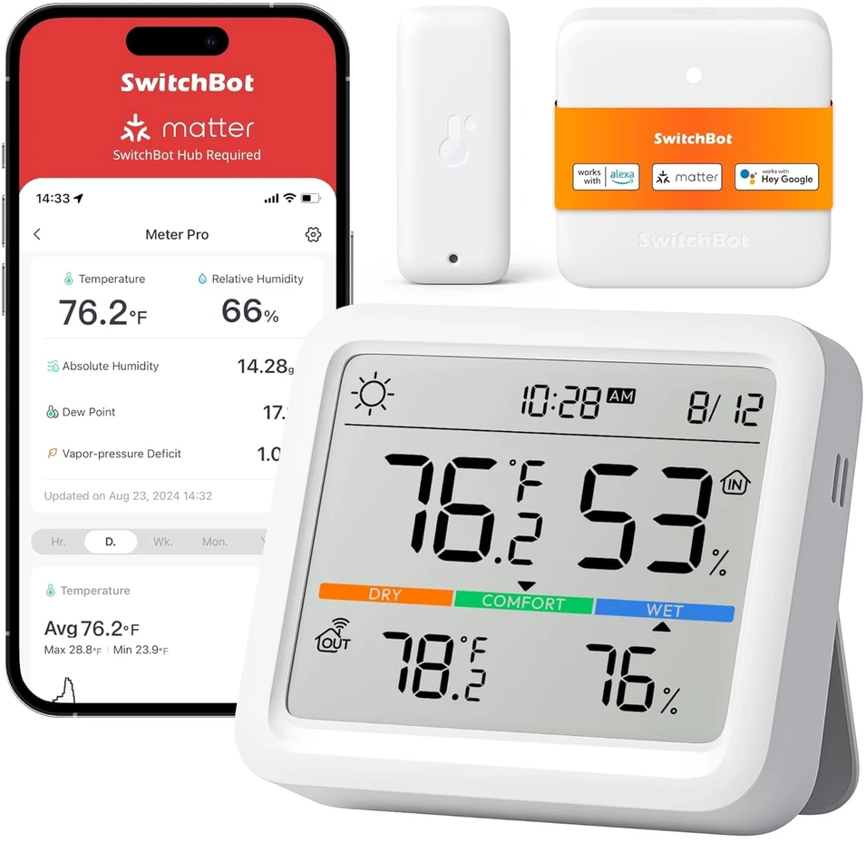 SwitchBot 5 funkcijų belaidė oro stotelė su IP65 lauko jutikliu ir Matter Hub Mini W4900000