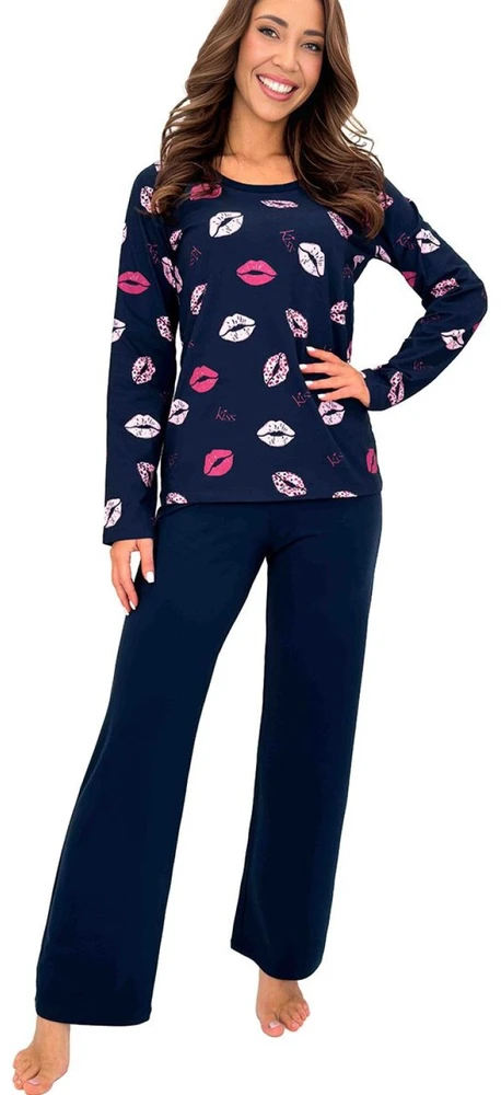 Tamsiai mėlyna medvilninė pižama Donna Kiss Long