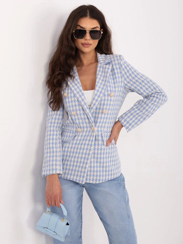 Tamsiai mėlyna moteriška švarkelė su pepito raštu Italy Moda