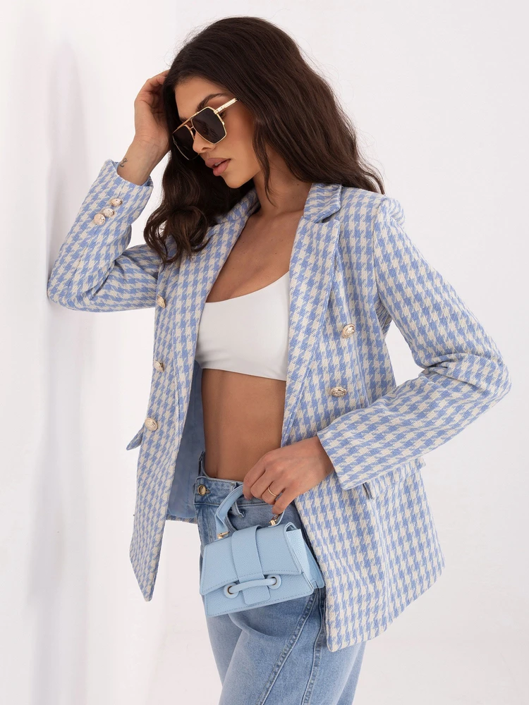 Tamsiai mėlyna moteriška švarkelė su pepito raštu Italy Moda