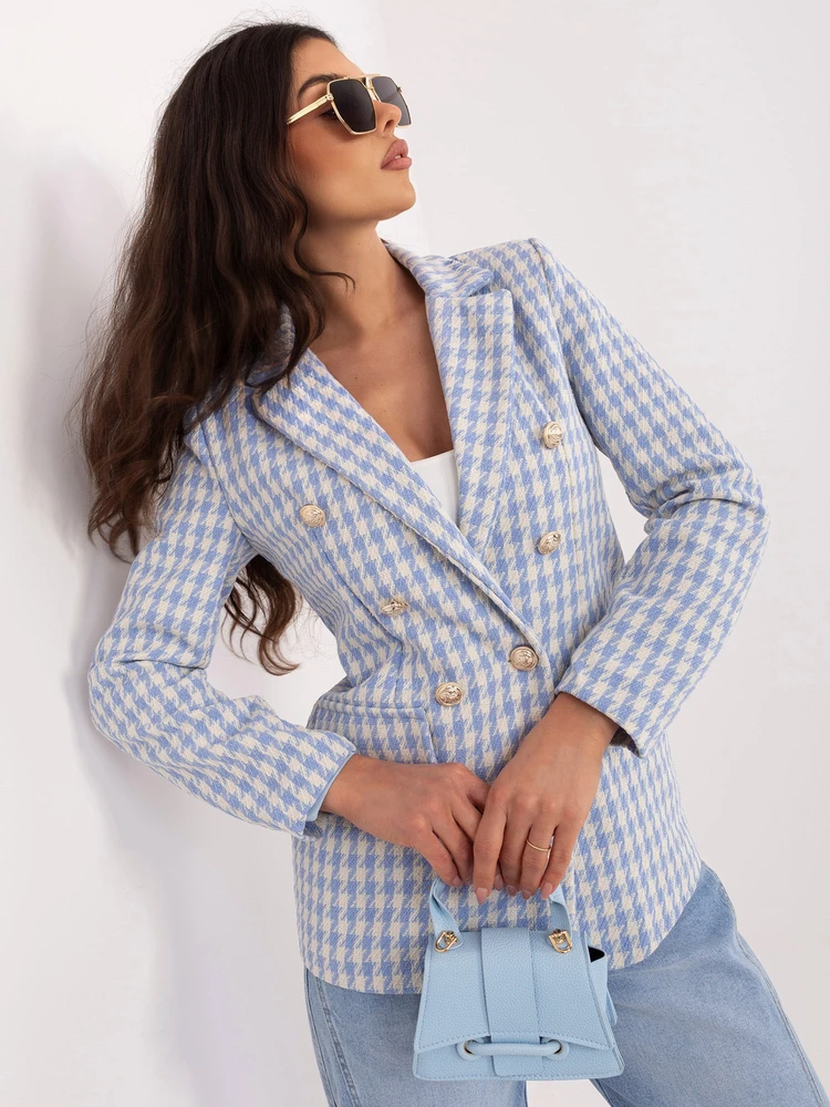 Tamsiai mėlyna moteriška švarkelė su pepito raštu Italy Moda
