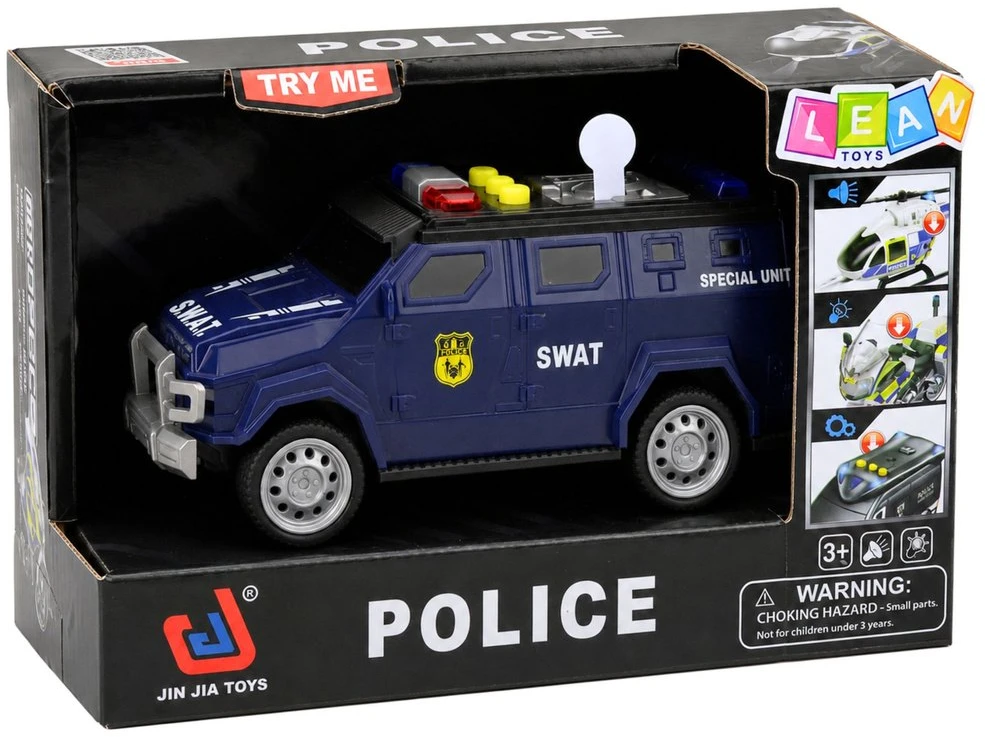 Lean Toys Žaislinis SWAT automobilis su šviesos ir garso efektais, tamsiai mėlynas, 15 × 6,5 × 6,5 cm