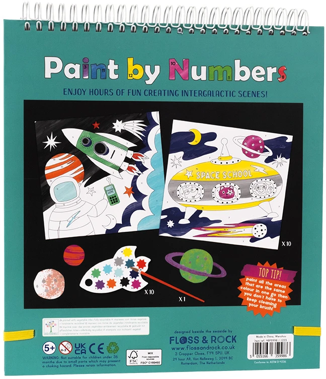 Tapyba pagal skaičius: Kosmosas – Floss & Rock spalvinimo knygelė 5+