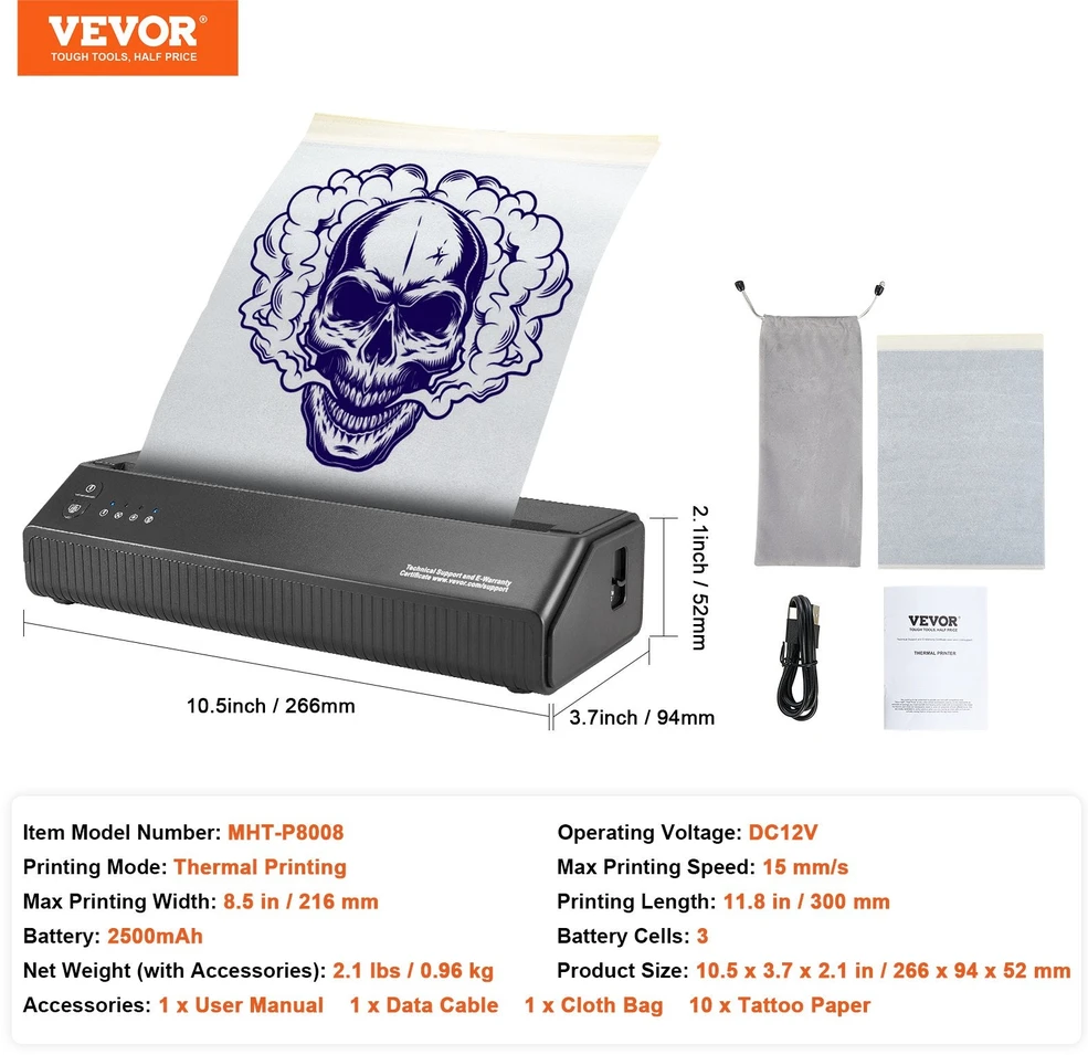 VEVOR Bluetooth tatuiruočių pernešimo spausdintuvas