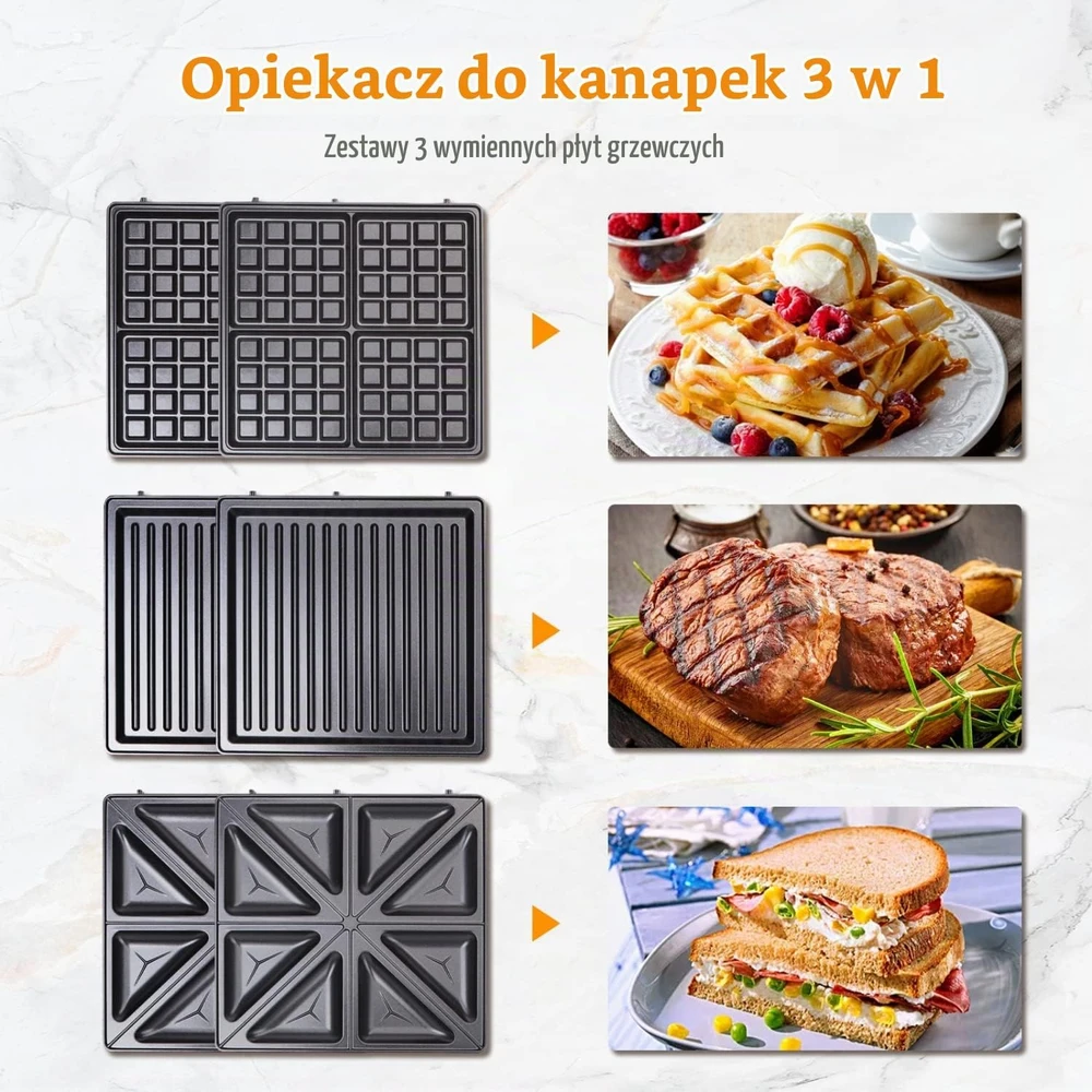 Sumuštinių keptuvas Taylor Swoden 3 viename sumuštinių keptuvė ir vaflinė su keičiamomis plokštėmis, 1200 W
