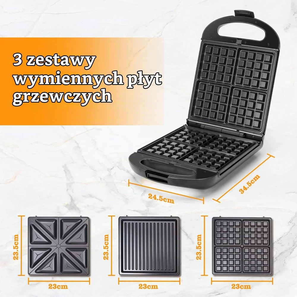 Sumuštinių keptuvas Taylor Swoden 3 viename sumuštinių keptuvė ir vaflinė su keičiamomis plokštėmis, 1200 W