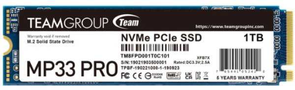 TEAM GROUP MP33 Pro 1TB PCIe Gen3 x4 NVMe M.2 SSD 2100/1700 MB/s