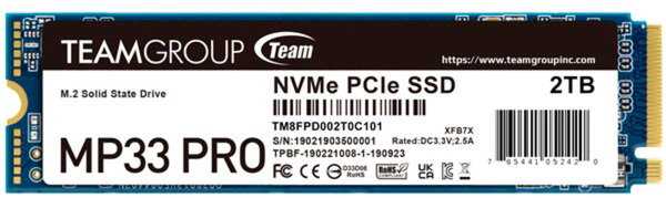 TEAM GROUP MP33 Pro 2TB PCIe Gen3 x4 NVMe M.2 SSD 2100/1700 MB/s