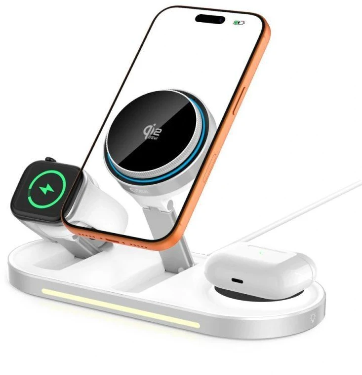 Tech-Protect A51 ArcticBoost 3in1 Magnetinis MagSafe belaidis įkroviklis 25W QI2.2 baltos spalvos