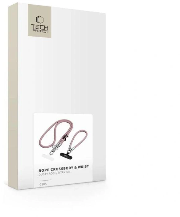 „Tech-Protect C10S“ telefono dirželis per petį (114 cm) + riešo dirželis (31 cm) - Rožinė Titanium