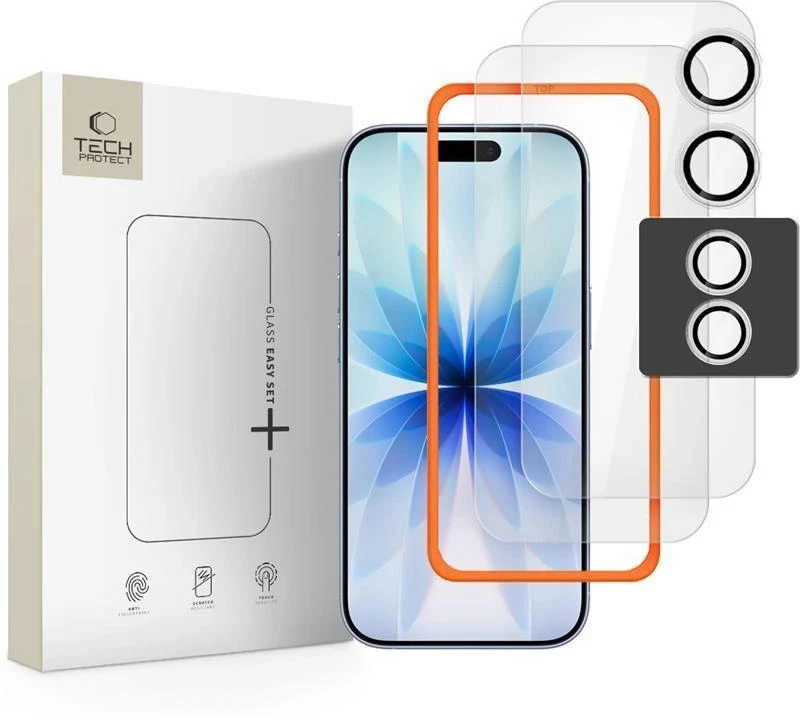 Tech-Protect Easy Set+ 3-pack apsauginis stiklas skirtas Apple iPhone 17 – transparent