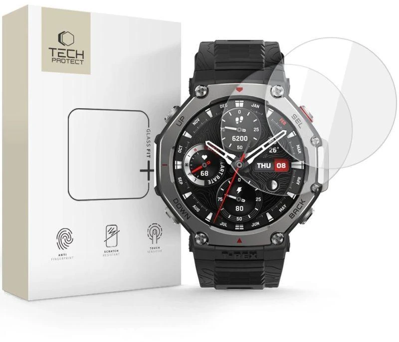 „Tech-Protect Glass Fit+“ 2 grūdinto stiklo pakuotė „Amazfit T-Rex 3 Pro 48mm“ – permatoma