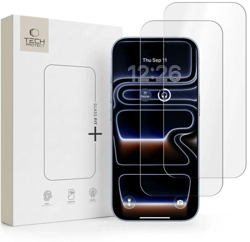 „Tech-Protect Glass Fit+“ 2 grūdinto stiklo pakuotė, skirta „iPhone 16 Pro Max“ / „17 Pro Max“ – skaidri