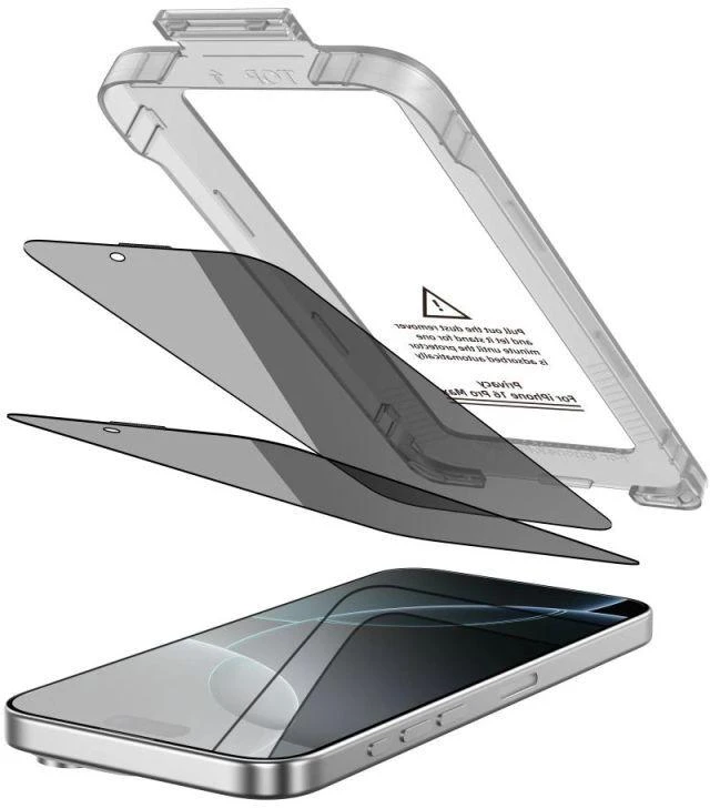 „Tech-Protect Quick Set Spy+“ privatumo stiklų, skirtų „iPhone 16 Pro“, 2 vnt. pakuotėje