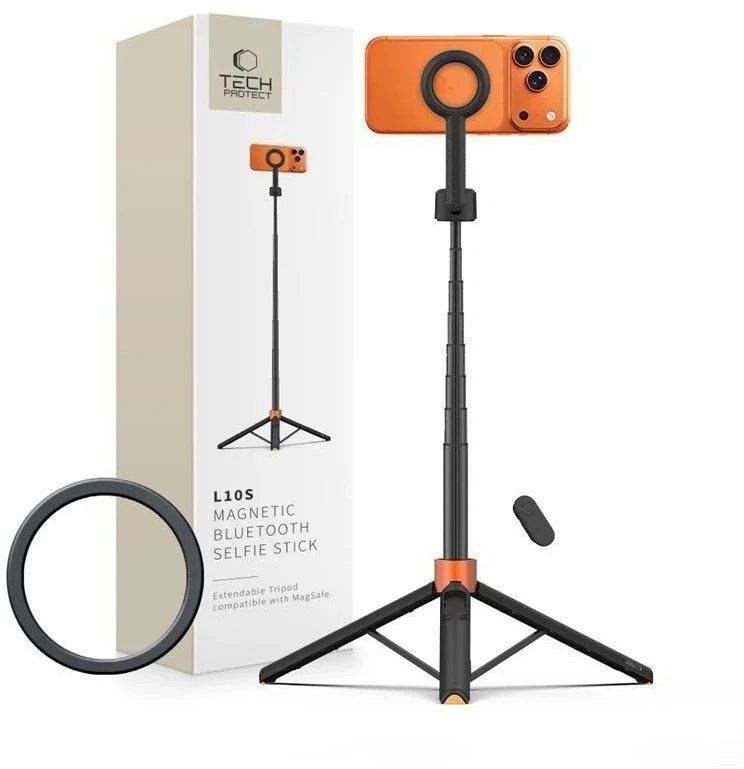 Tech-Protect L10S Bluetooth Selfie Stick Tripod - Juodas and Oranžinis