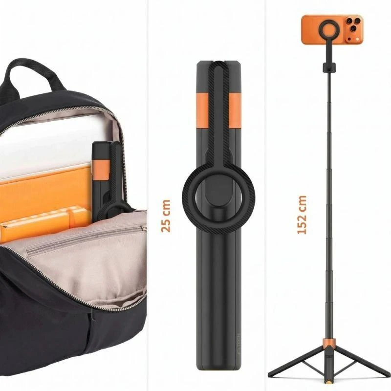 Tech-Protect L10S Bluetooth Selfie Stick Tripod - Juodas and Oranžinis