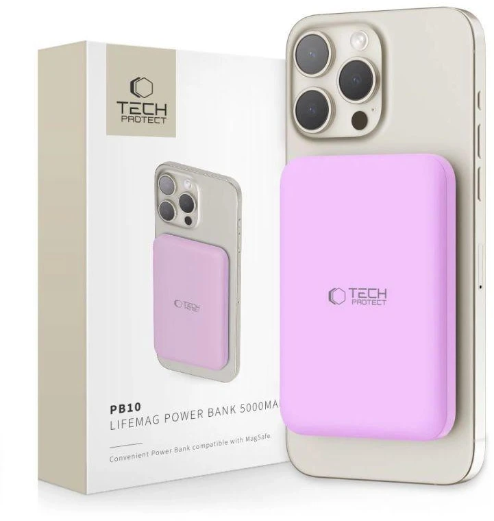 Tech-Protect LifeMag MagSafe PB10 5000mAh Power Bank – rožinės spalvos