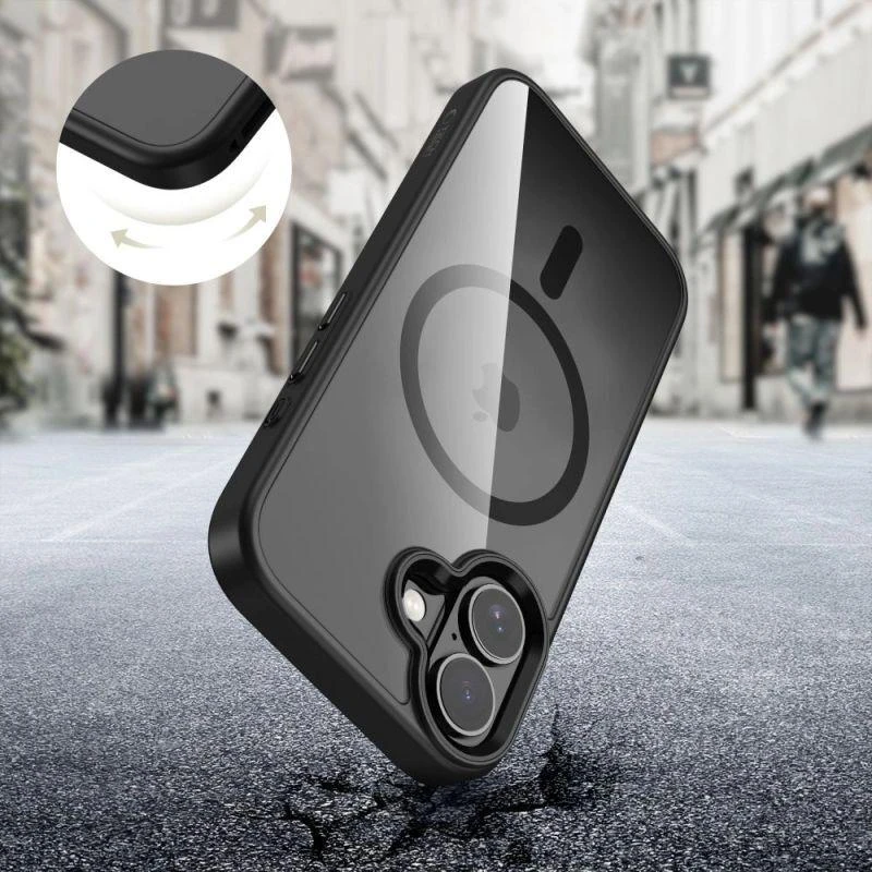 „Tech-Protect MagMat MagSafe“ dėklas, skirtas „iPhone 17“ – skaidrus, juodas