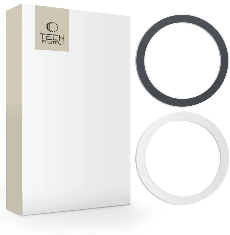 Dėklas Tech-Protect MagMat MagSafe magnetic ring universal – juodos spalvos / sidabrinės spalvos (2 pcs.)