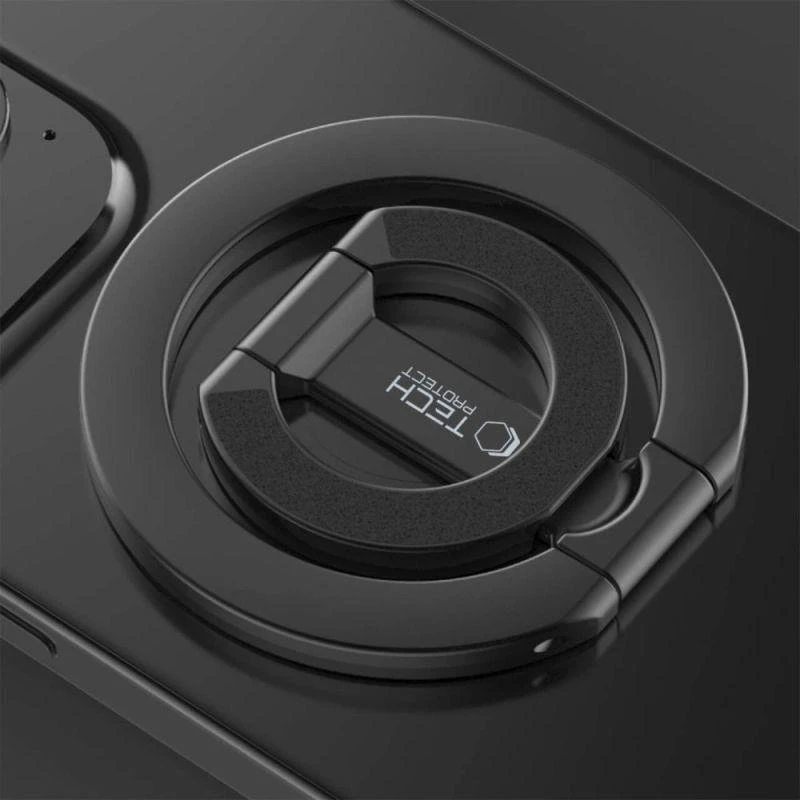 Juodas magsafe žiedas telefonui su laikikliu pirštui „Tech-Protect MMR400 Magnetic Magsafe”