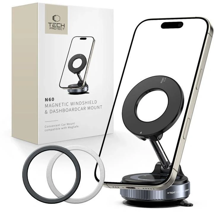 Juodas automobilinis magnetinis telefono laikiklis „Tech-Protect N60 Magsafe Wind & Dash”
