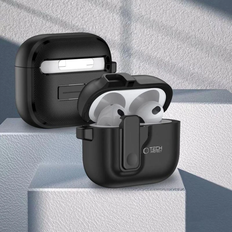 Apple AirPods 4 Tech-Protect Slim Hook dėklas jūsų ausinėms juodos spalvos