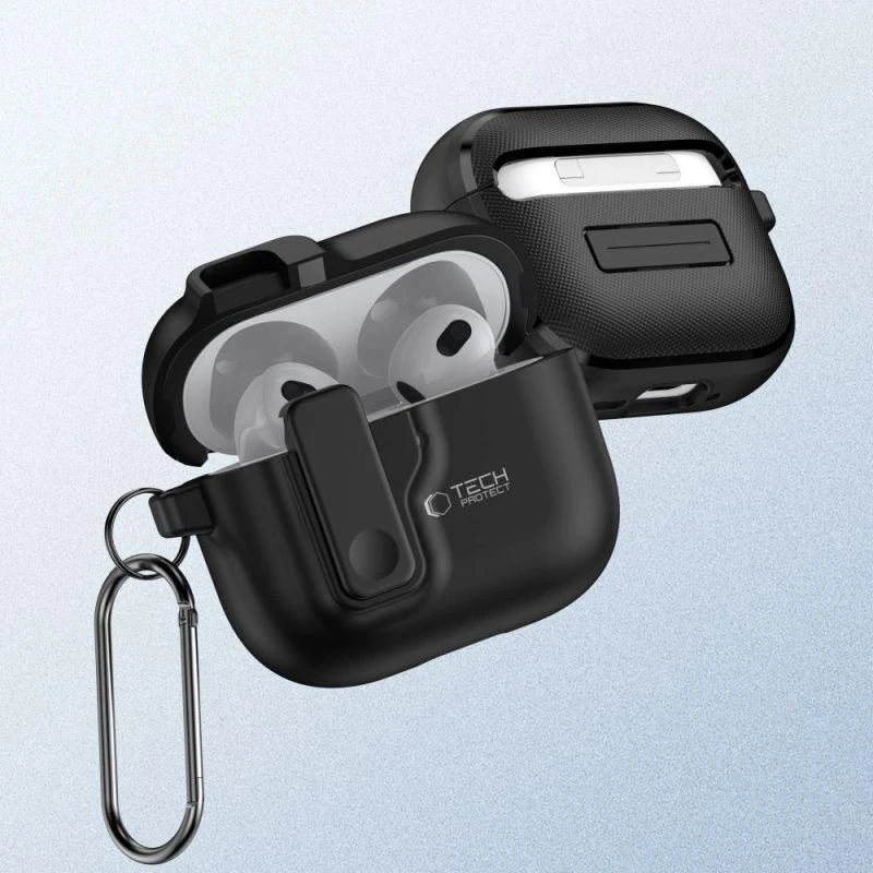 Apple AirPods 4 Tech-Protect Slim Hook dėklas jūsų ausinėms juodos spalvos