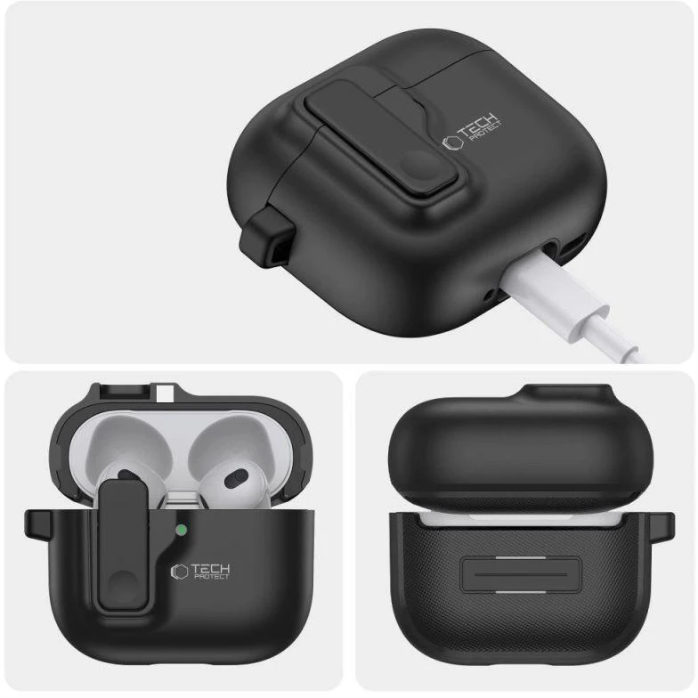 Tech-Protect Plonas dėklas su kabliuku skirtas AirPods 4 - Juodas