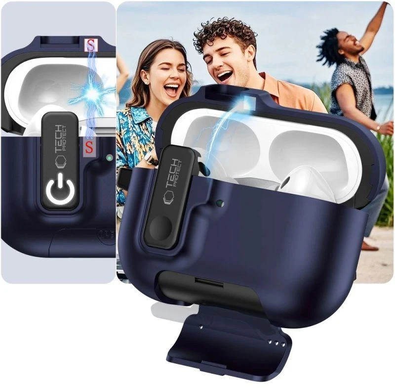 Tech-Protect Plonas dėklas su kabliuku skirtas AirPods Pro 3 - Tamsiai mėlyna