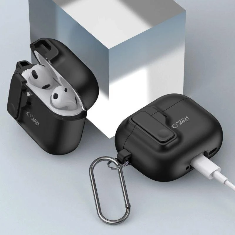 Tech-Protect Plonas dėklas su kabliuku skirtas AirPods 4 - Juodas