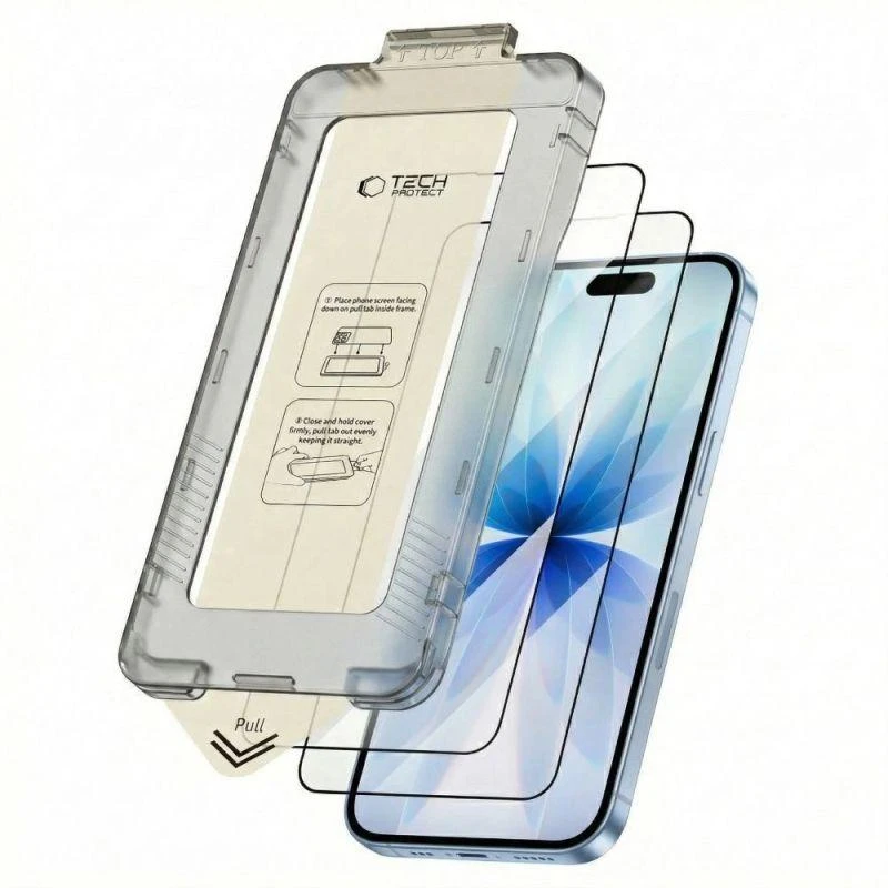 „Tech-Protect Quick Set+“ 2 grūdinto stiklo pakuotė, skirta „iPhone 17“ - juodas