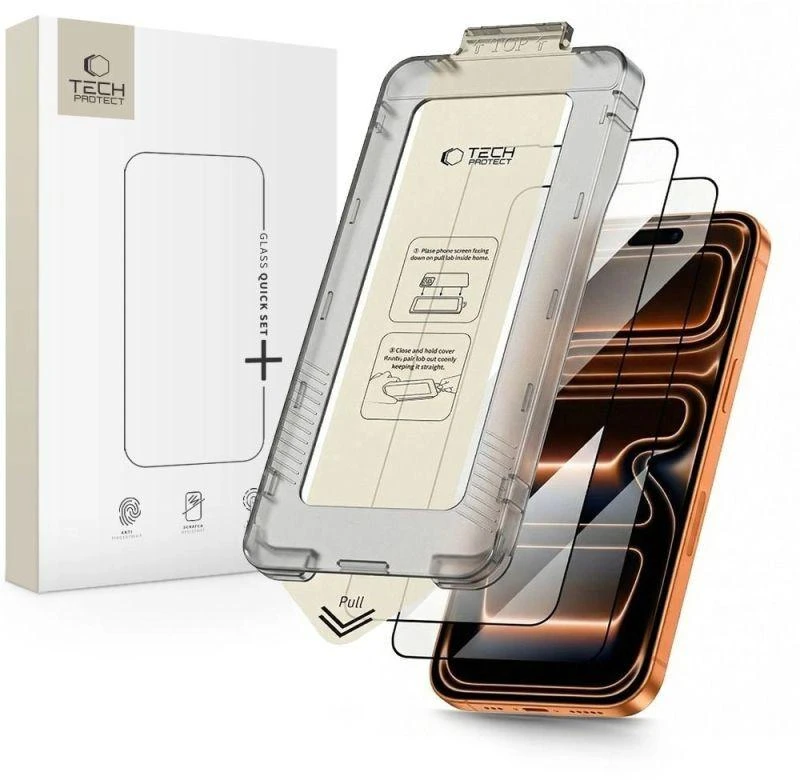 „Tech-Protect Quick Set+“ 2 grūdinto stiklo pakuotė, skirta „iPhone 17 Pro Max“ - juodas