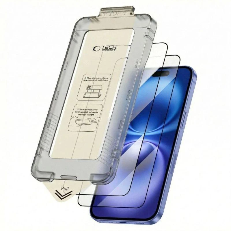 „Tech-Protect Quick Set+“ grūdinto stiklo 2 vnt. pakuotė, skirta „iPhone 15“ / „16“