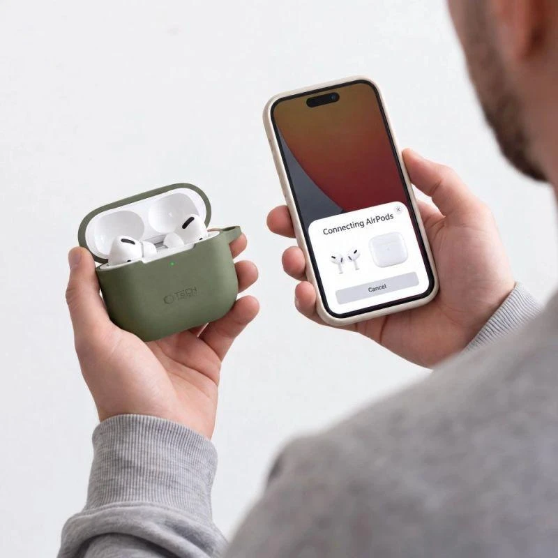 AirPods 4 Tech-Protect silikoninis Hook dėklas jūsų ausinėms alyvų spalvos
