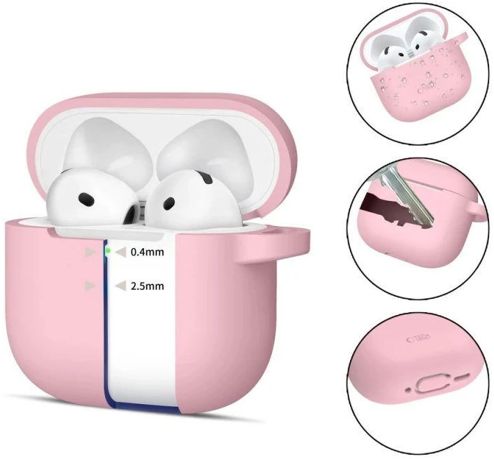 Tech-Protect Silikoninis dėklas su kabliuku AirPods 4 - Rožinis