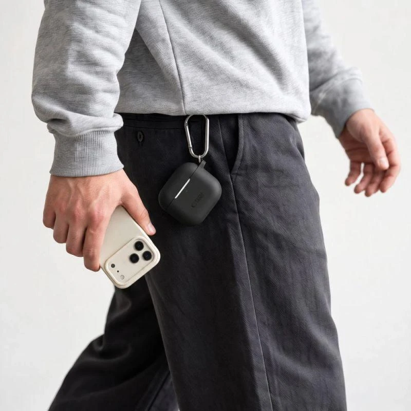 AirPods 4 Tech-Protect silikoninis Hook dėklas jūsų ausinėms juodos spalvos