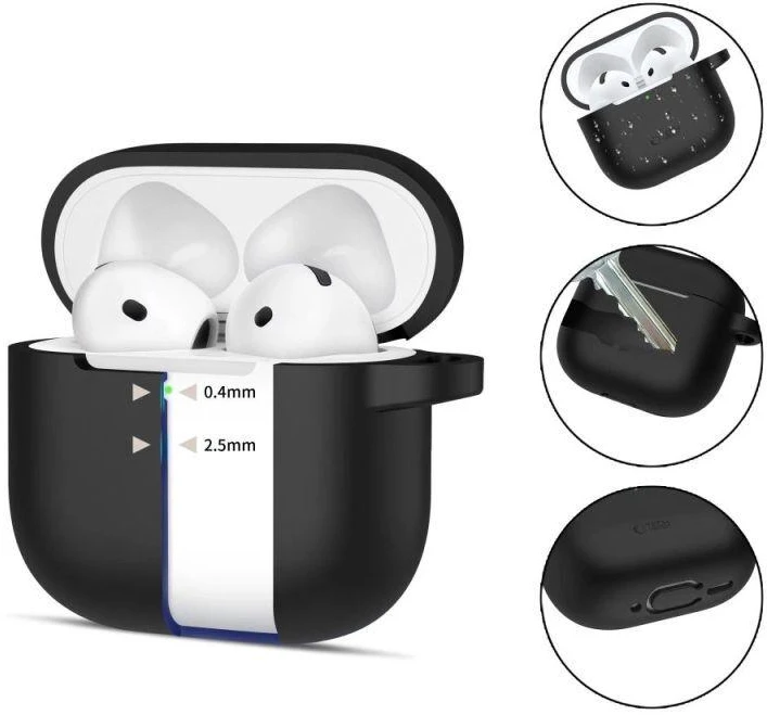 Tech-Protect Silikoninis dėklas su kabliuku, skirtas AirPods 4 - Juodas