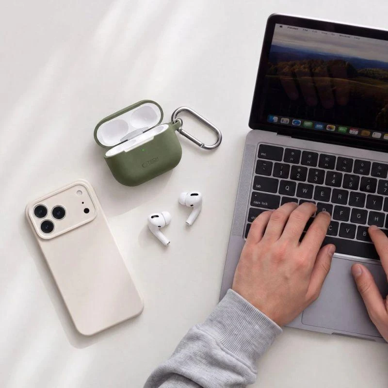 AirPods 4 Tech-Protect silikoninis Hook dėklas jūsų ausinėms alyvų spalvos
