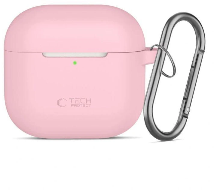 AirPods 4 Tech-Protect silikoninis dėklas su kabliuku jūsų ausinėms, rožinės spalvos