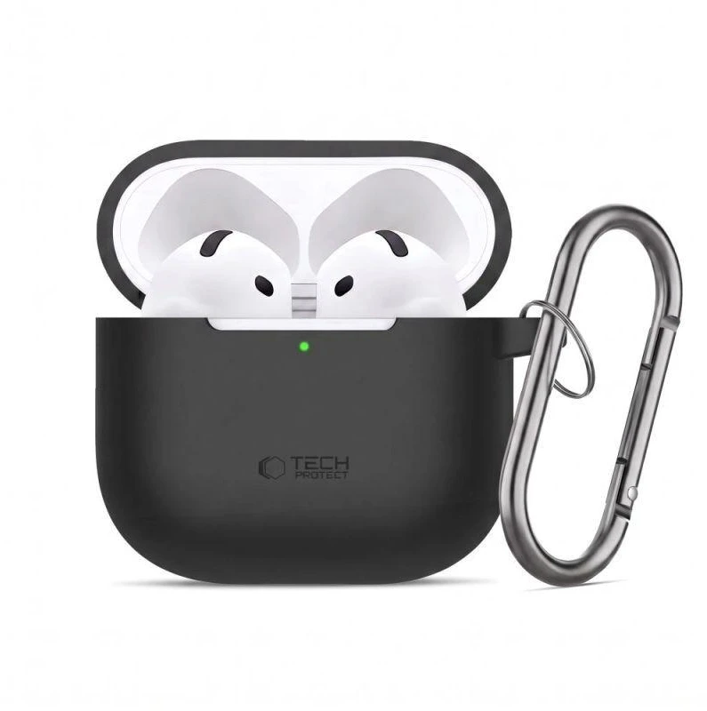 AirPods 4 Tech-Protect silikoninis Hook dėklas jūsų ausinėms juodos spalvos